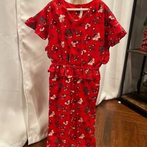 Janie and Jack Floral Jumpsuit Girls Size 6 Red Ruffle Waist Summer Outfit
